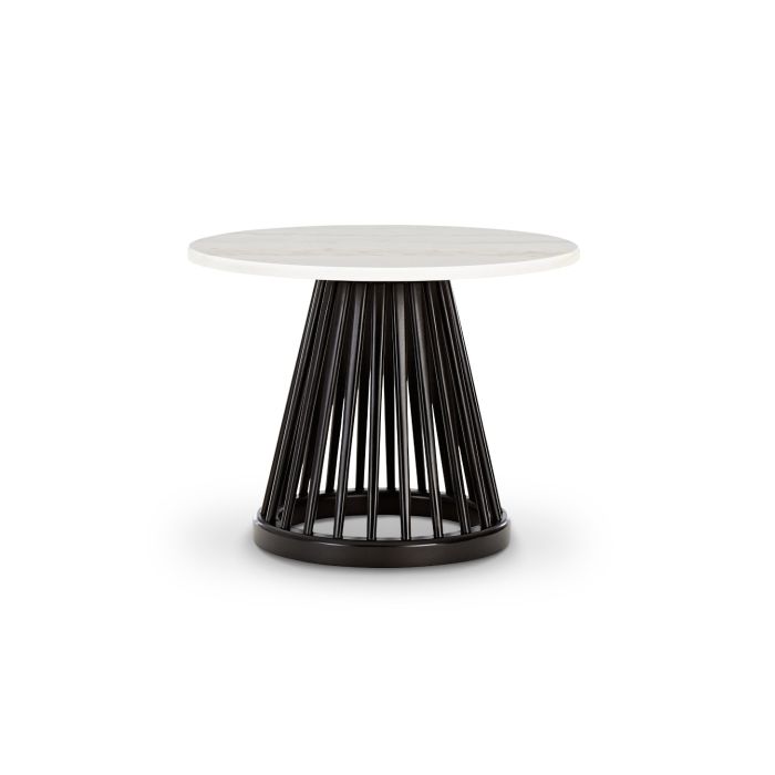 Table basse Fan noire avec plateau marbre blanc