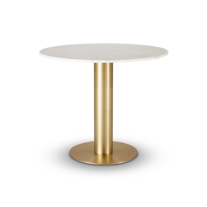 Tube Dining Table Brass White Marble Top 900mm 
