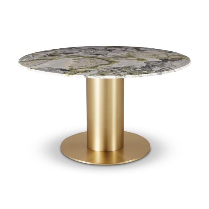 Tube Wide Dining Table Brass Primavera Marble Top 1400mm