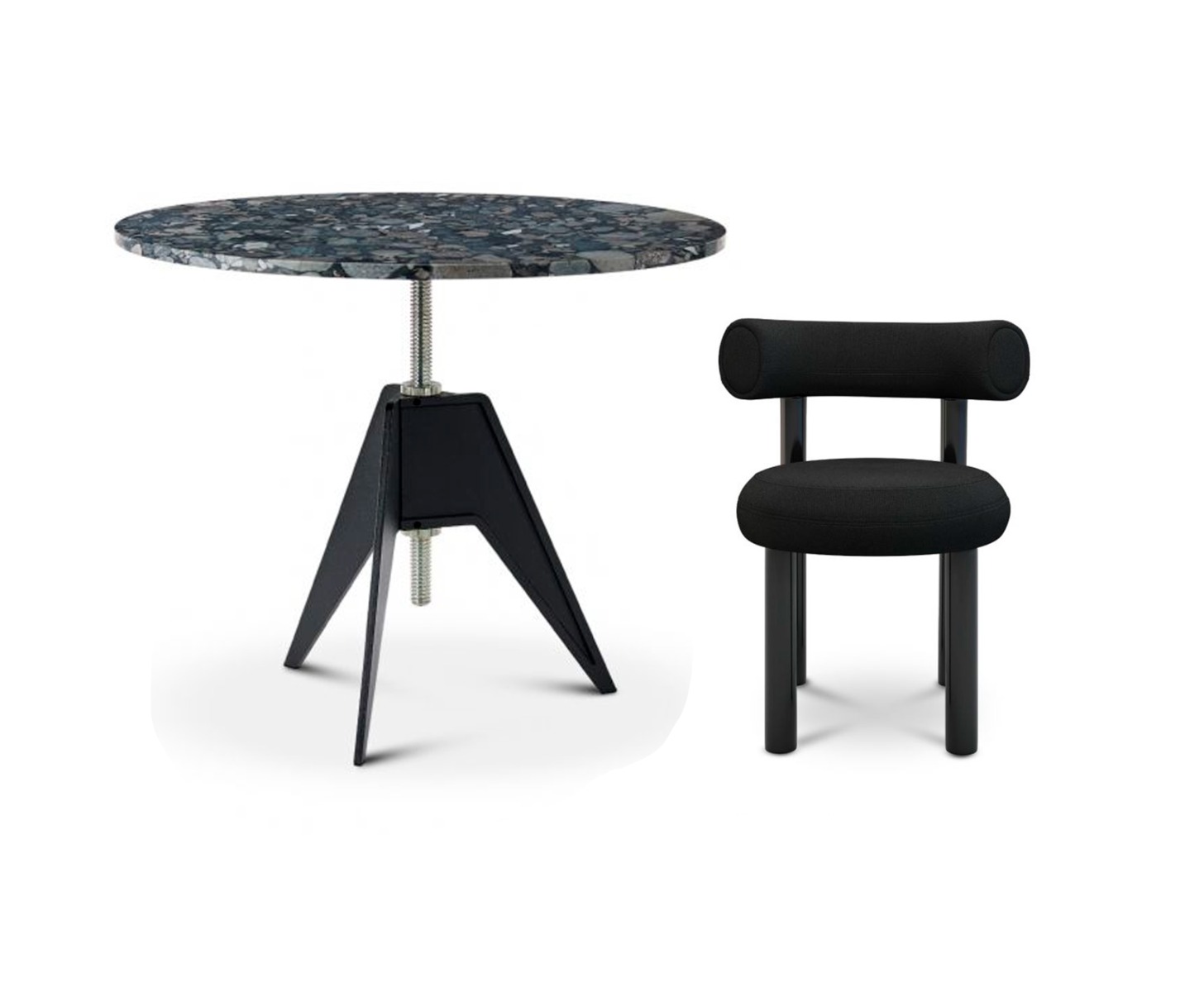 Tom Dixon - Set of Four Fat Dining Chair and Screw Cafe Table Pebble Marble Table