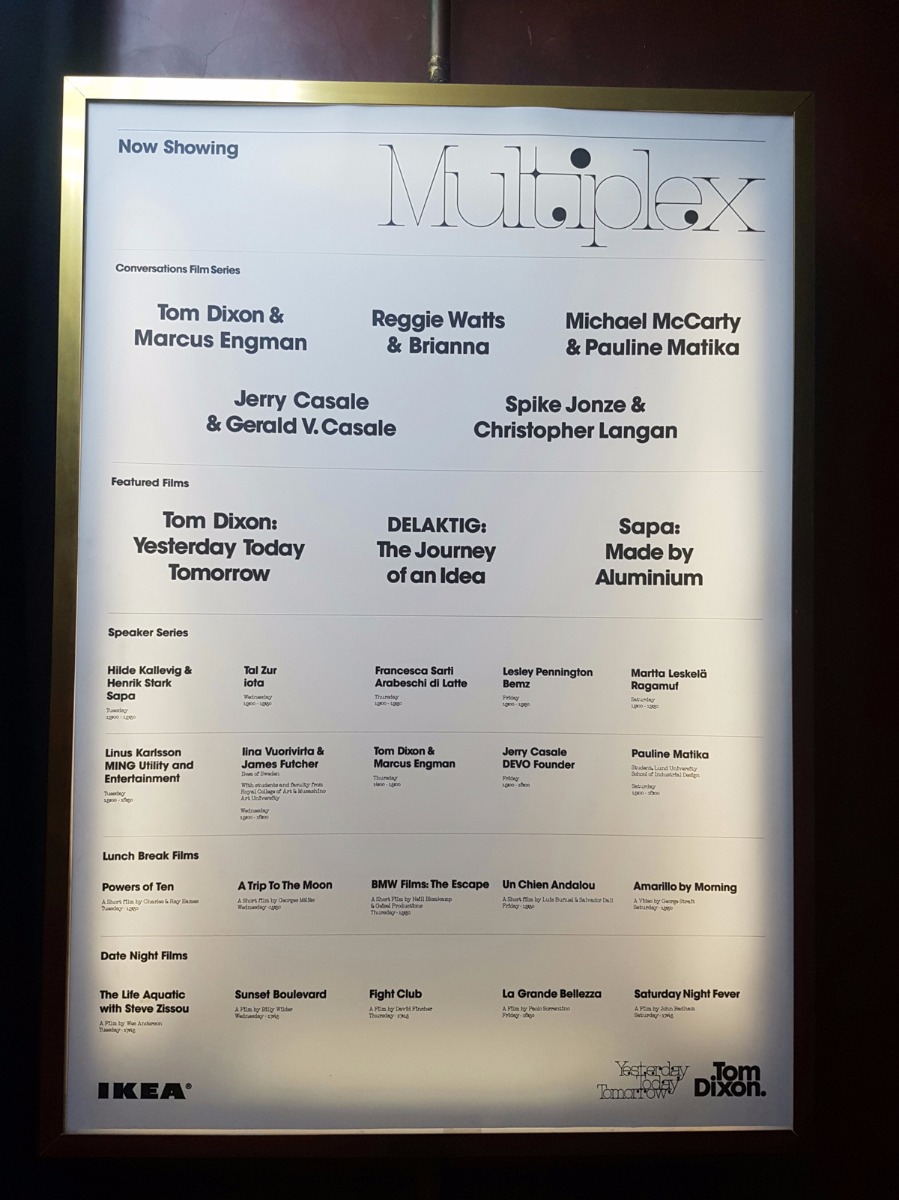 Tom Dixon and IKEA Film schedule at Multiplex 2017